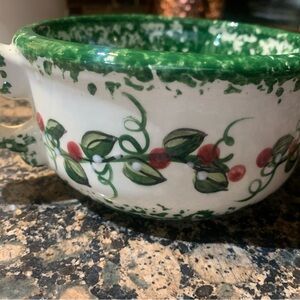 Hand-Painted Ceramic Bowl with Green and Red Design